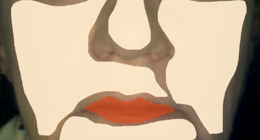 False color image render of a spectral image exhibiting lip, makeup and skin