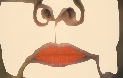 False color image render of a spectral image exhibiting lip and skin