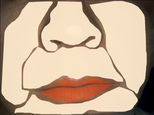 False color image render of a spectral image exhibiting lip, skin and specular reflection